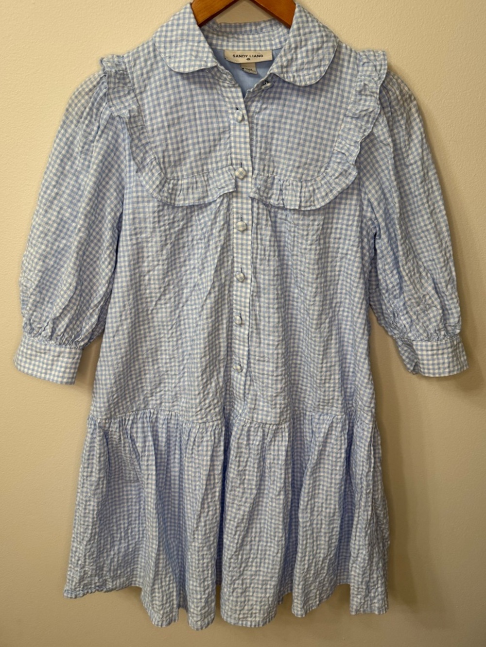 Sandy Liang Blue Gingham Ruffle Mini Dress XXS Cottagecore